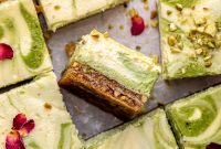 Baklava Cheesecake Bars with Honeyed Pistachio Crust