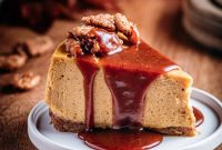 Pumpkin Mascarpone Cheesecake with Candied Cinnamon Pecan Topping