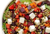 Roasted Pumpkin and Beetroot Salad with Feta and Toasted Seeds