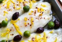 Mediterranean Baked Fish with Olives, Lemon & Garlic