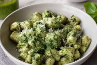 Creamy Pesto Gnocchi with Parmesan and Basil