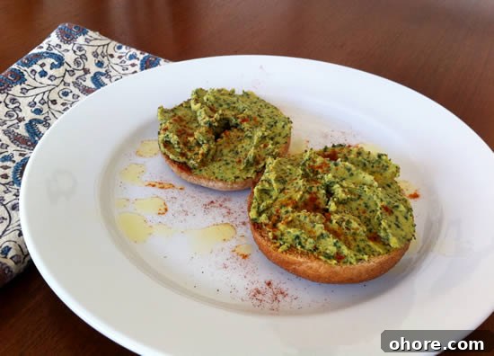 Kale Hummus on mini whole wheat bagel