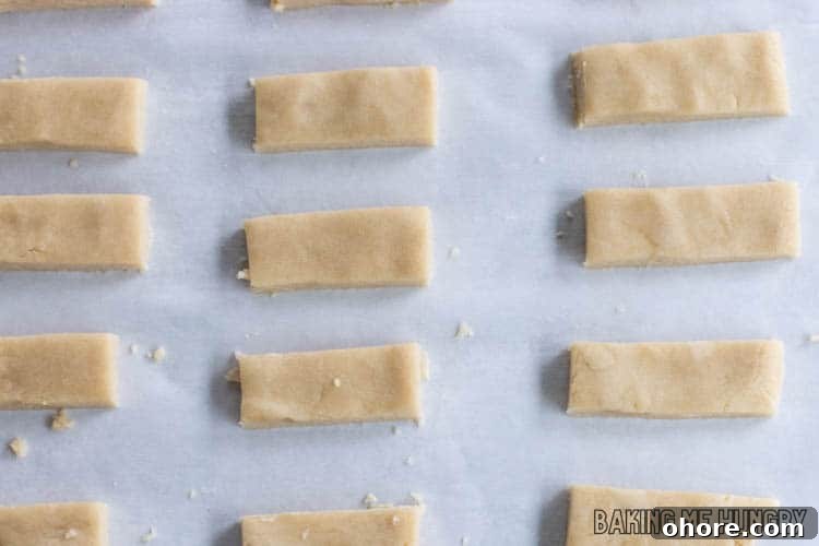 3-Ingredient Brown Sugar Cookies Recipe 9 rectangles of dough on parchment