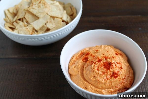 Roasted Red Pepper Hummus Roasted Red Pepper Hummus - via The Kittchen