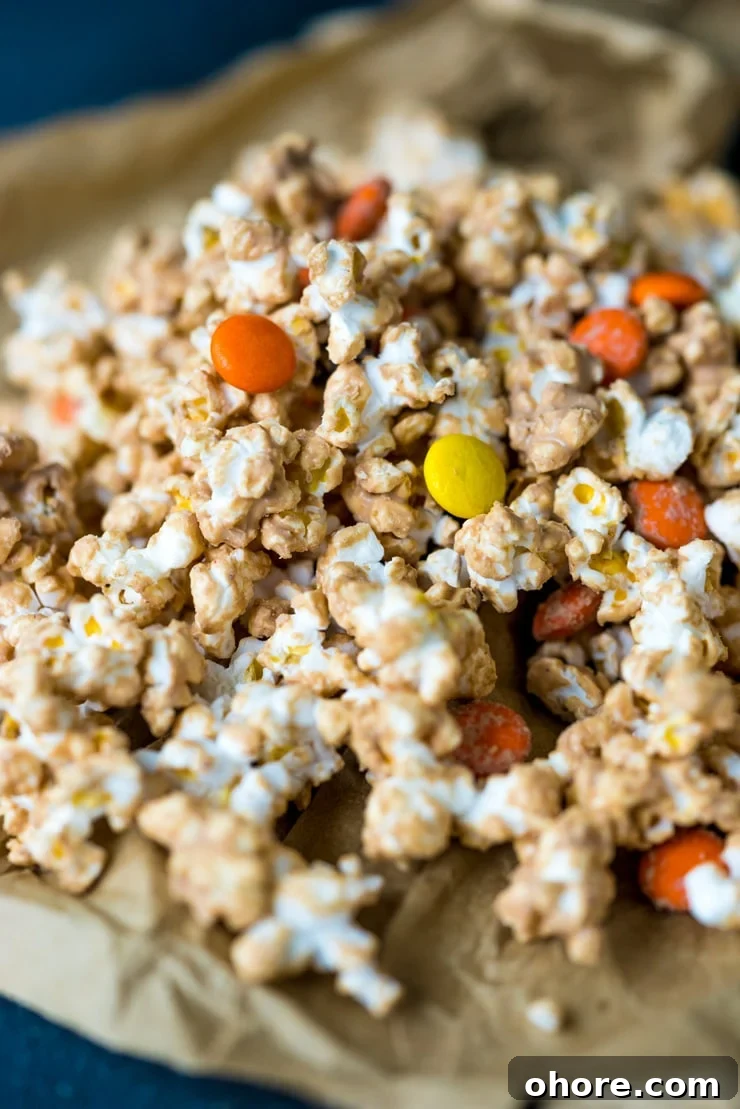 Reese's Peanut Butter Popcorn Recipe: Sweet & Crunchy Snack 3 All the flavor of your favorite peanut butter cup wrapped around crunchy popcorn! This Peanut Butter Popcorn is for you, Reese's Lovers!