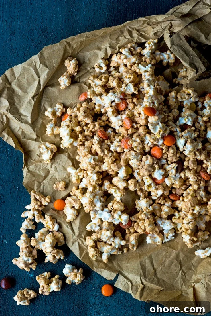 Reese's Peanut Butter Popcorn Recipe: Sweet & Crunchy Snack 4 All the flavor of your favorite peanut butter cup wrapped around crunchy popcorn! This Peanut Butter Popcorn is for you, Reese's Lovers!