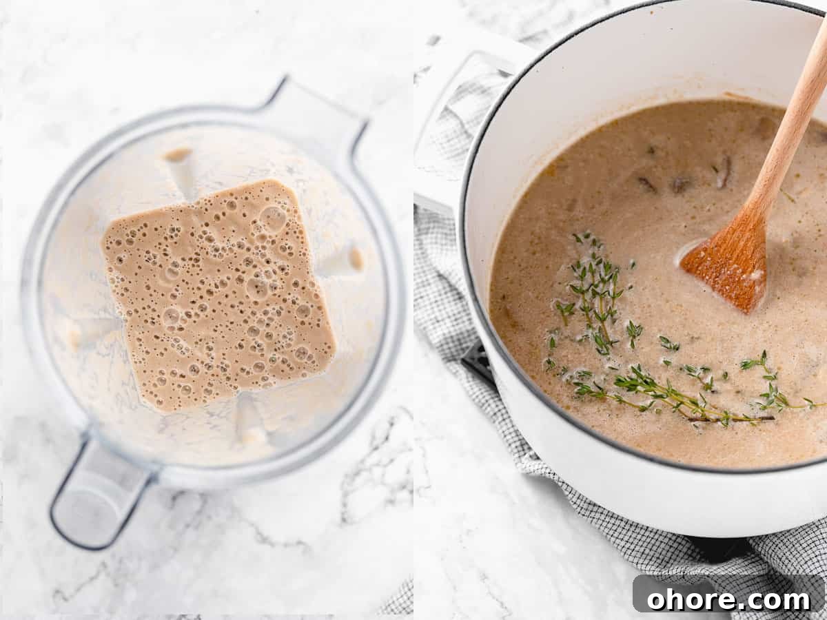 Instructions on how to make mushroom soup by blending