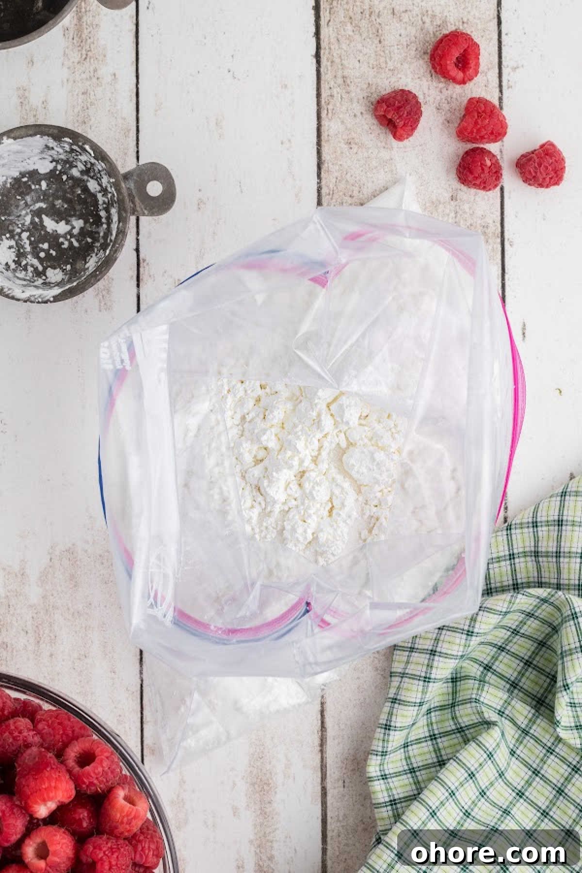 Homemade Raspberry Pie Recipe: Flaky Crust & Fresh Filling 5 A resealable bag full of cornstarch and sugar.