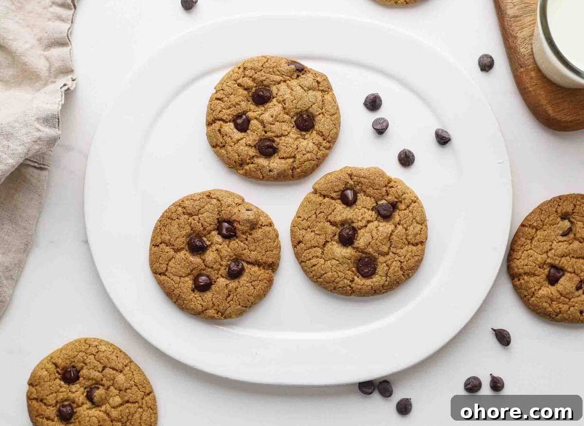 Chocolate chip cookies on a plate.