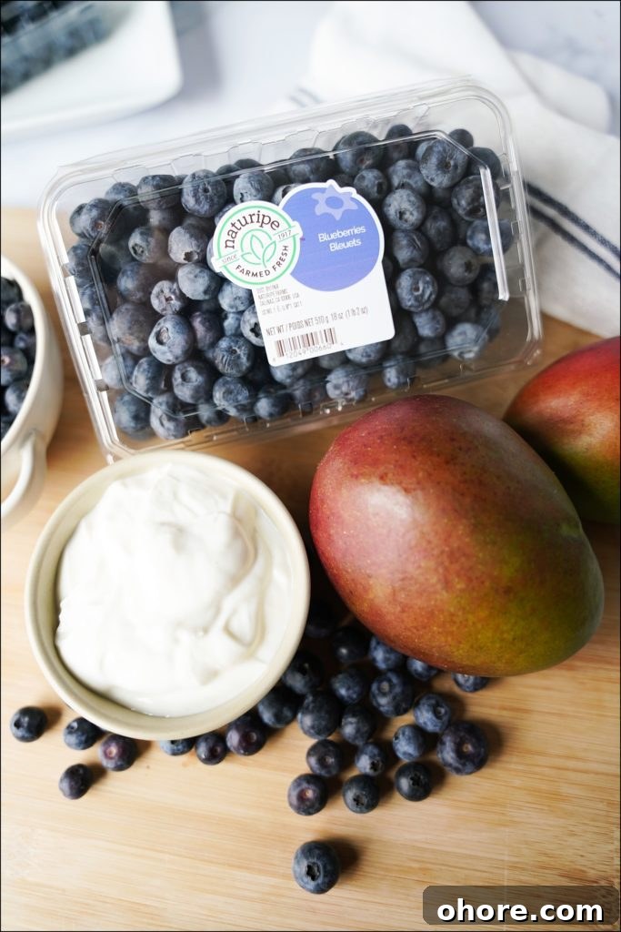 yogurt, mangos and natureripe blueberries