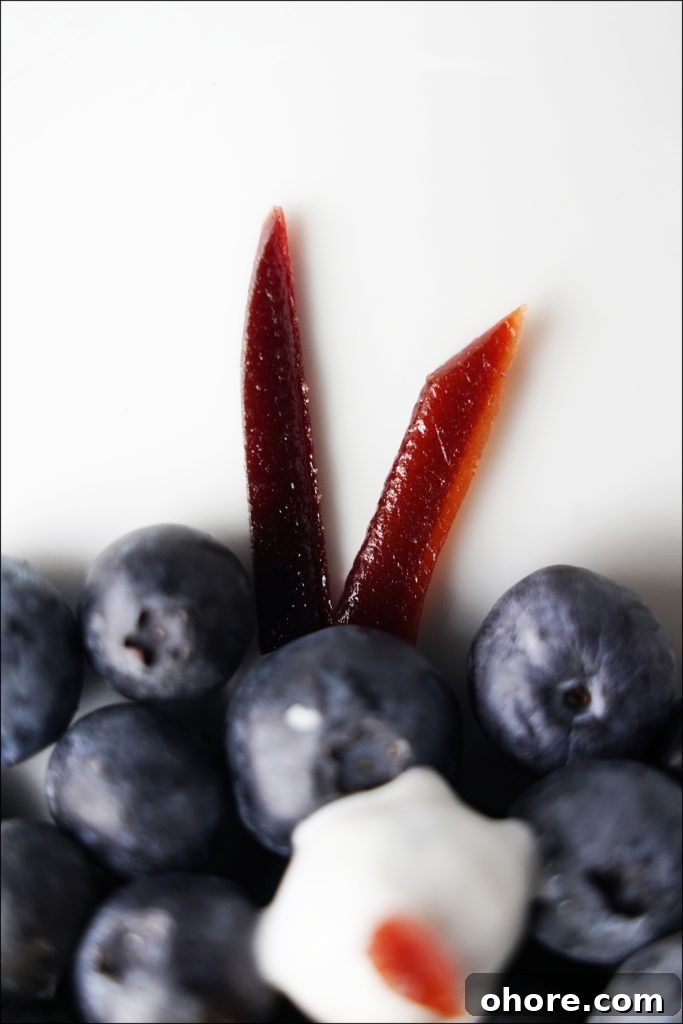 fruit leather underneath blueberries for details on blueberry penguin