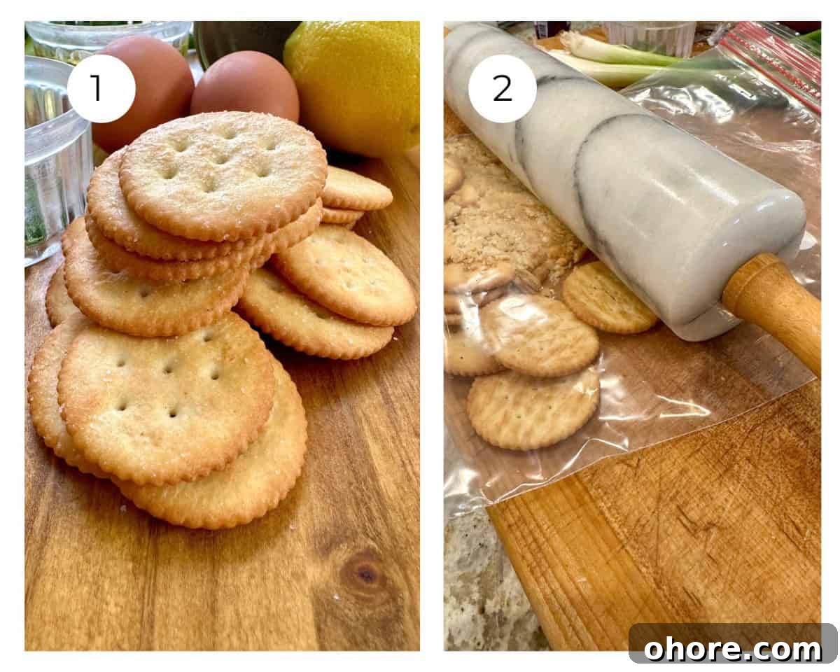 Crackers and a rolling pin on a cutting board.