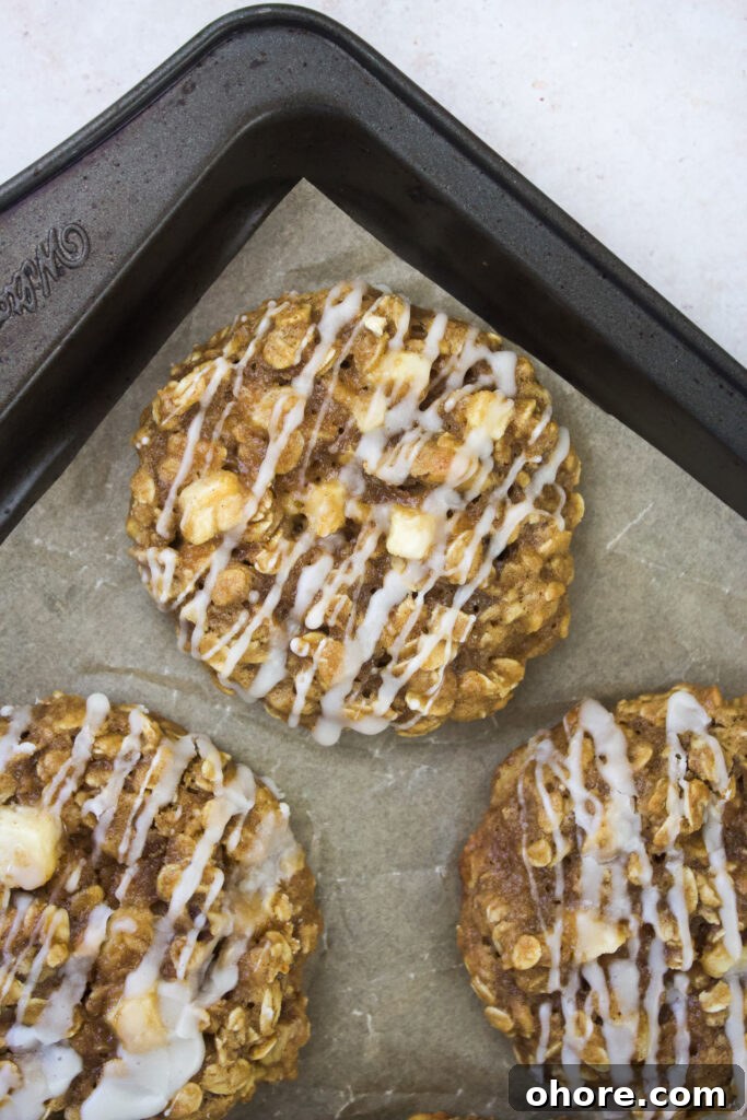 Apple Cinnamon Oatmeal Cookies recipe with warm spices and apples 3 Cookie close-up