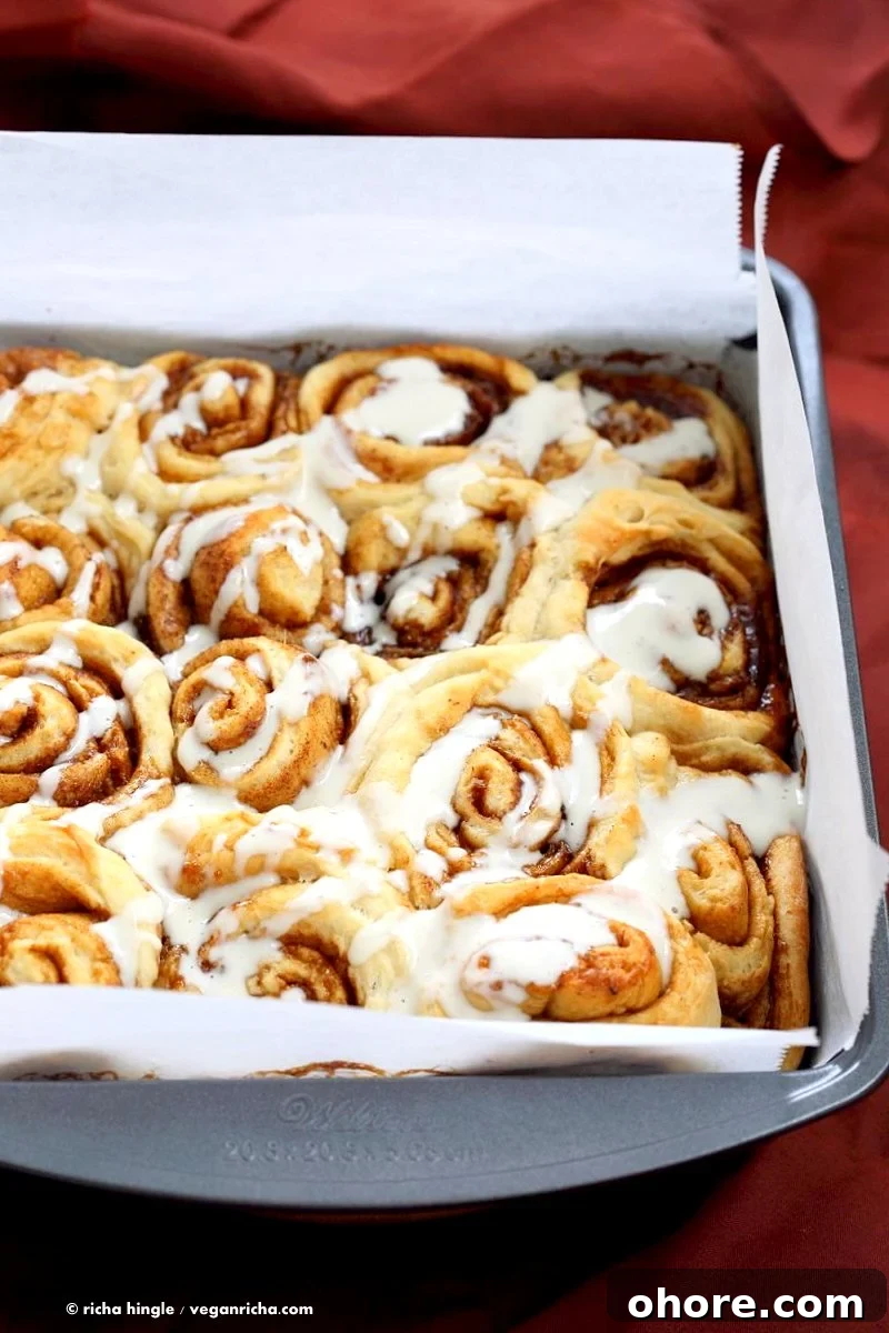 1-Hour Vegan Cinnamon Rolls Made with Aquafaba 10 Cinnamon rolls with frosting.