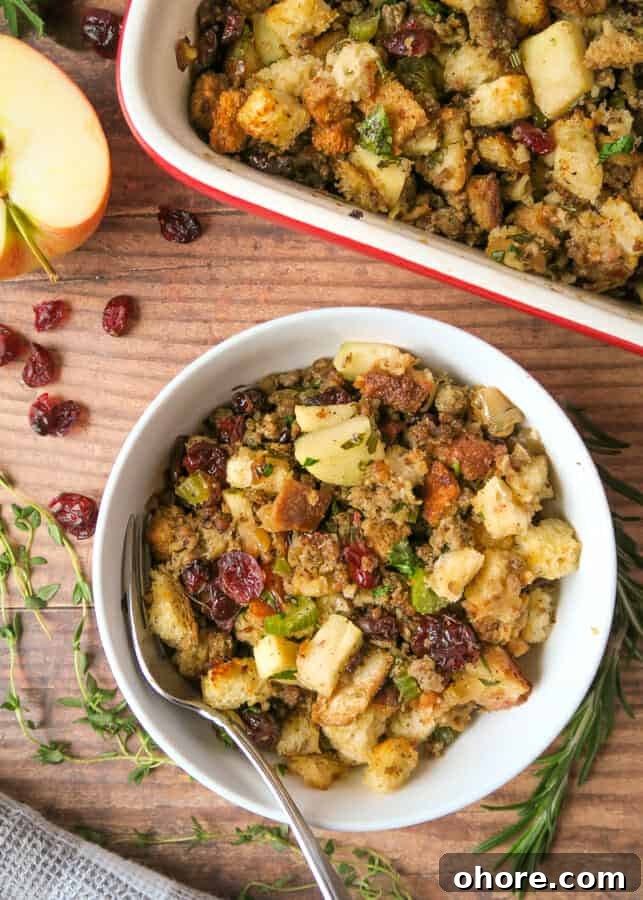 Sausage Stuffing {with Apples, Cranberries, and Herbs}
