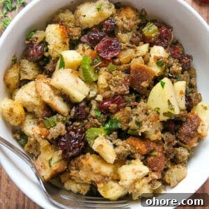 Sausage Stuffing {with Apples, Cranberries, and Herbs}