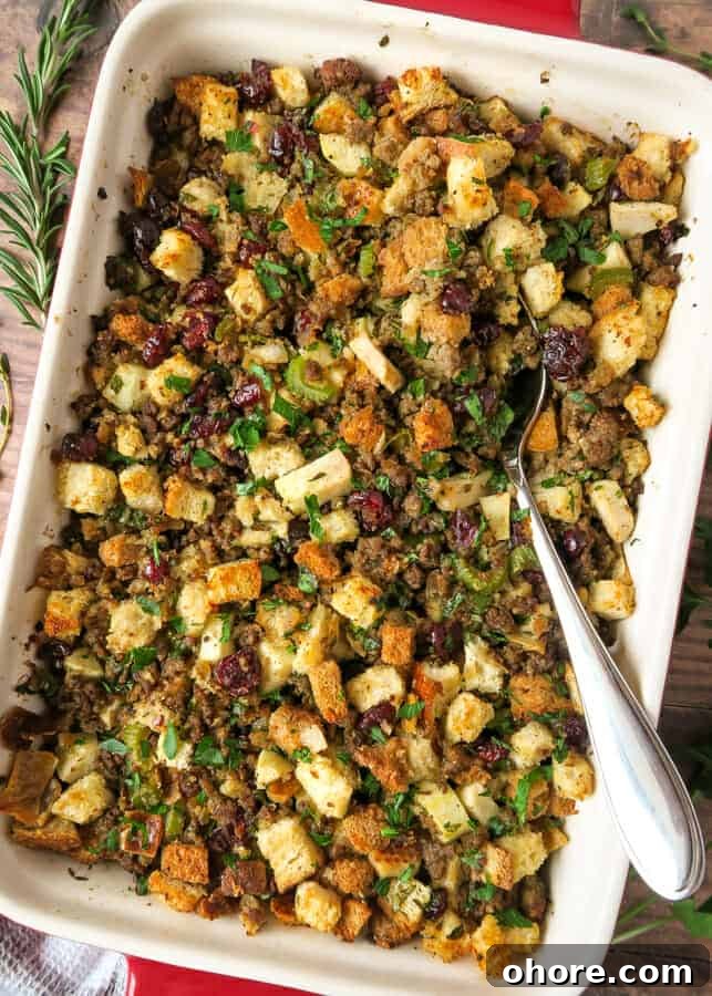 Sausage Stuffing {with Apples, Cranberries, and Herbs}
