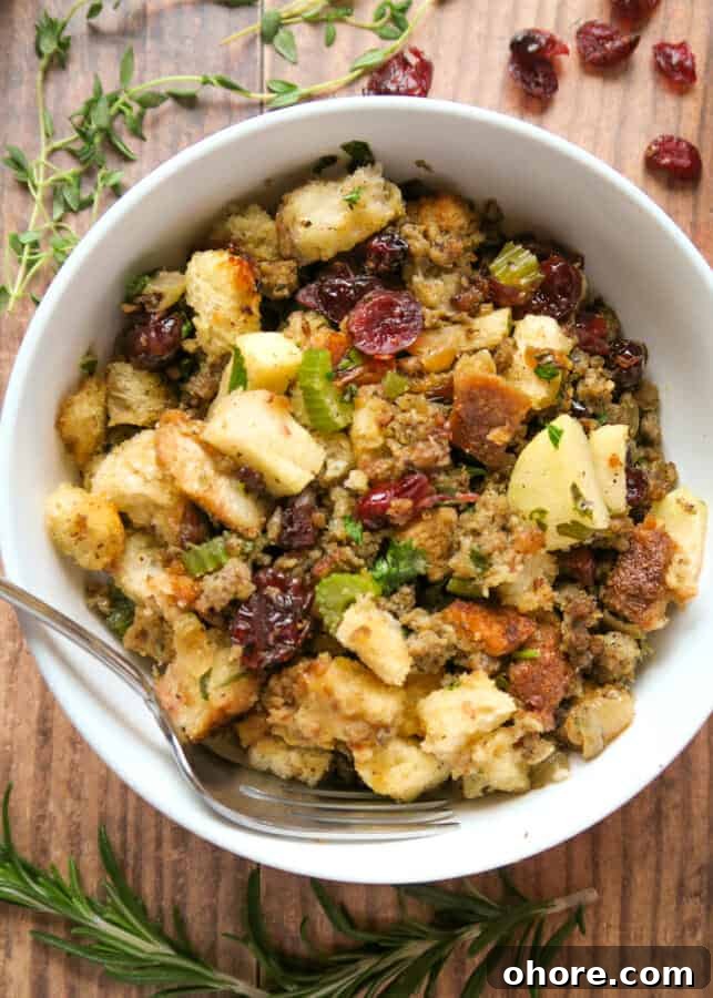 Sausage Stuffing {with Apples, Cranberries, and Herbs}