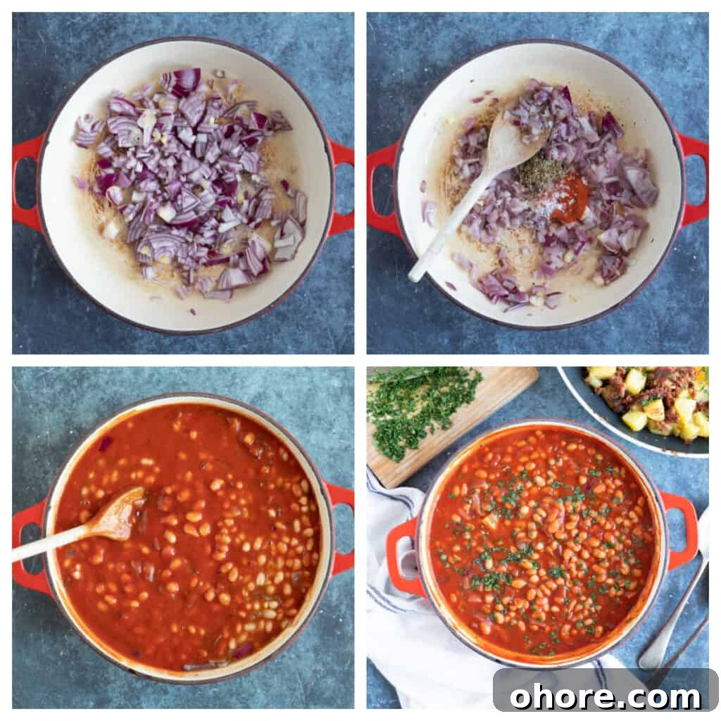 Authentic Homemade British Baked Beans Recipe for Breakfast 4 A pan of homemade baked beans.
