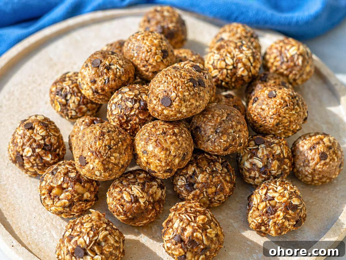 No-Bake Banana Bread Energy Balls — One-Bowl, No Blender Recipe 8 Step 4 banana energy balls after chilling served on a platter.