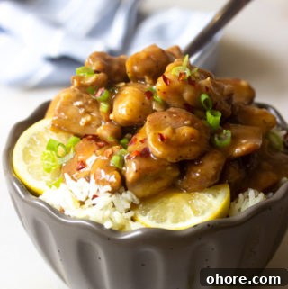 30-Minute Caramel Chicken Recipe for Weeknight Dinners 8 Caramel chicken in a bowl over rice