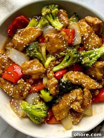 overhead shot of PF Chang's Sesame Chicken.