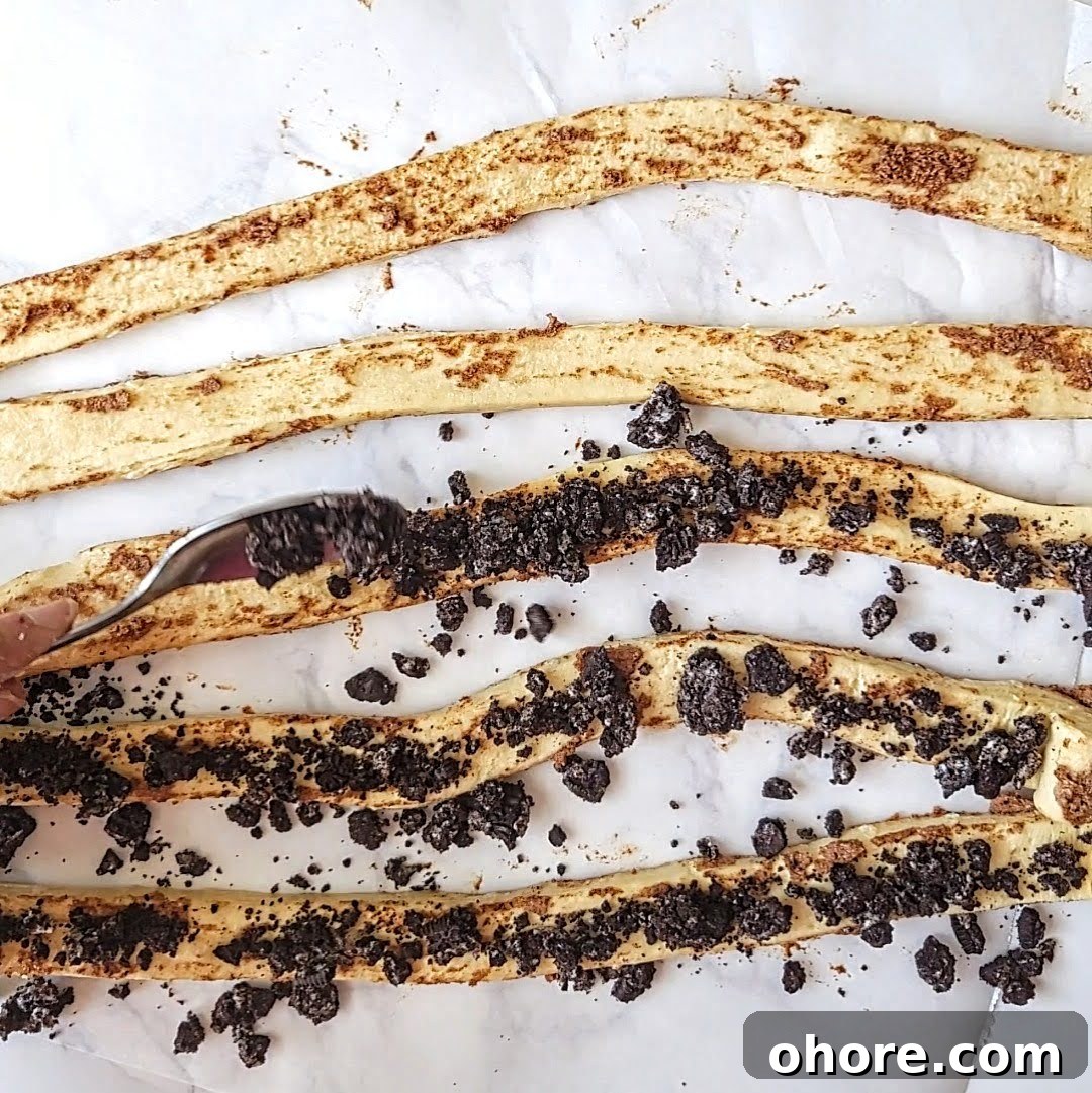 step one of Oreo Cinnamon Rolls recipe