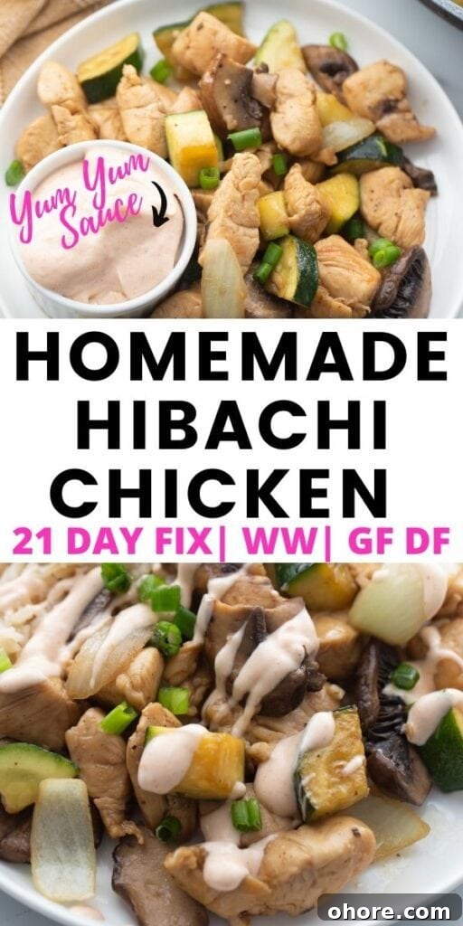 Hibachi Chicken Recipe: Tender Grilled Chicken with Garlic Butter 9 Photo Collage with text overlay Homemade Hibachi Chicken Recipe plus Homemade Yum Yum Sauce