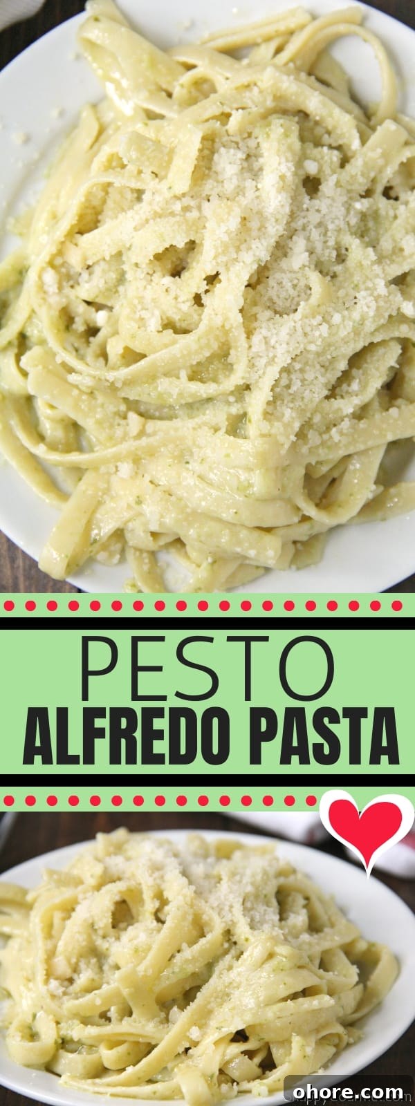 Simple Pesto Alfredo, easy dinner recipe with fettuccine and homemade pesto alfredo sauce Pesto Alfredo collage