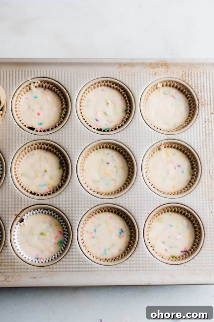 Batter poured into cupcake tins