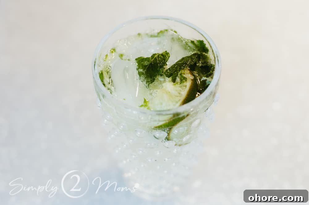 overhead photo of keto mojito on a white background