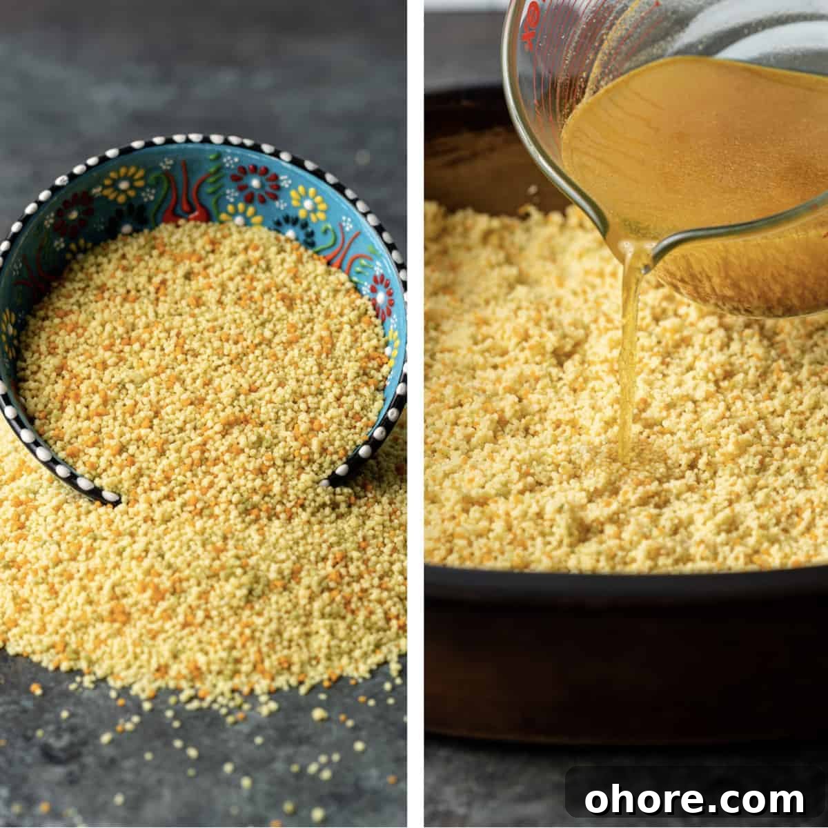 2-photo collage of steps involved in making my moroccan couscous recipe