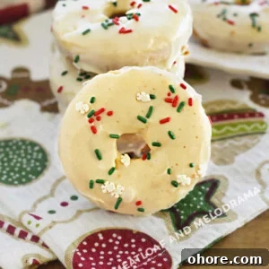 eggnog donuts with eggnog glaze and holiday sprinkles on Christmas morning