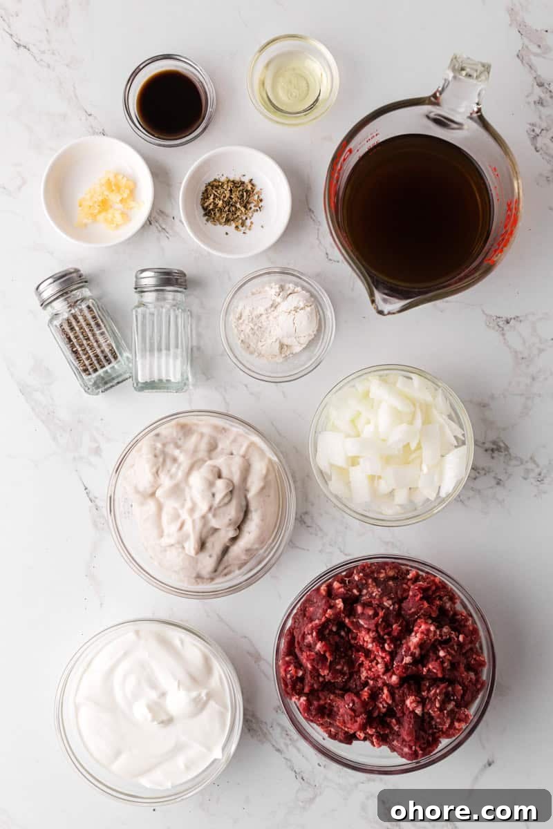 Classic Ground Beef Stroganoff Recipe for Dinner Tonight 3 ingredients for the beef Stroganoff.