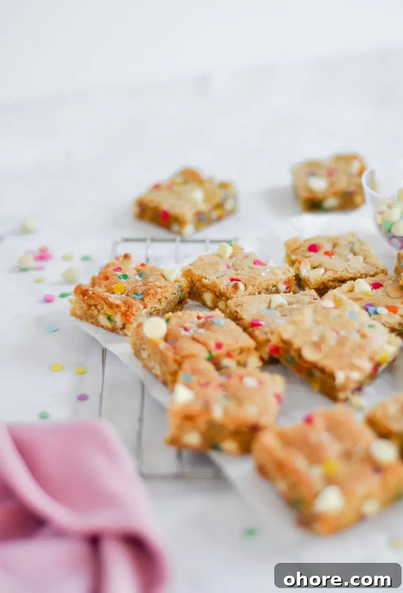 Funfetti blondies on a tray