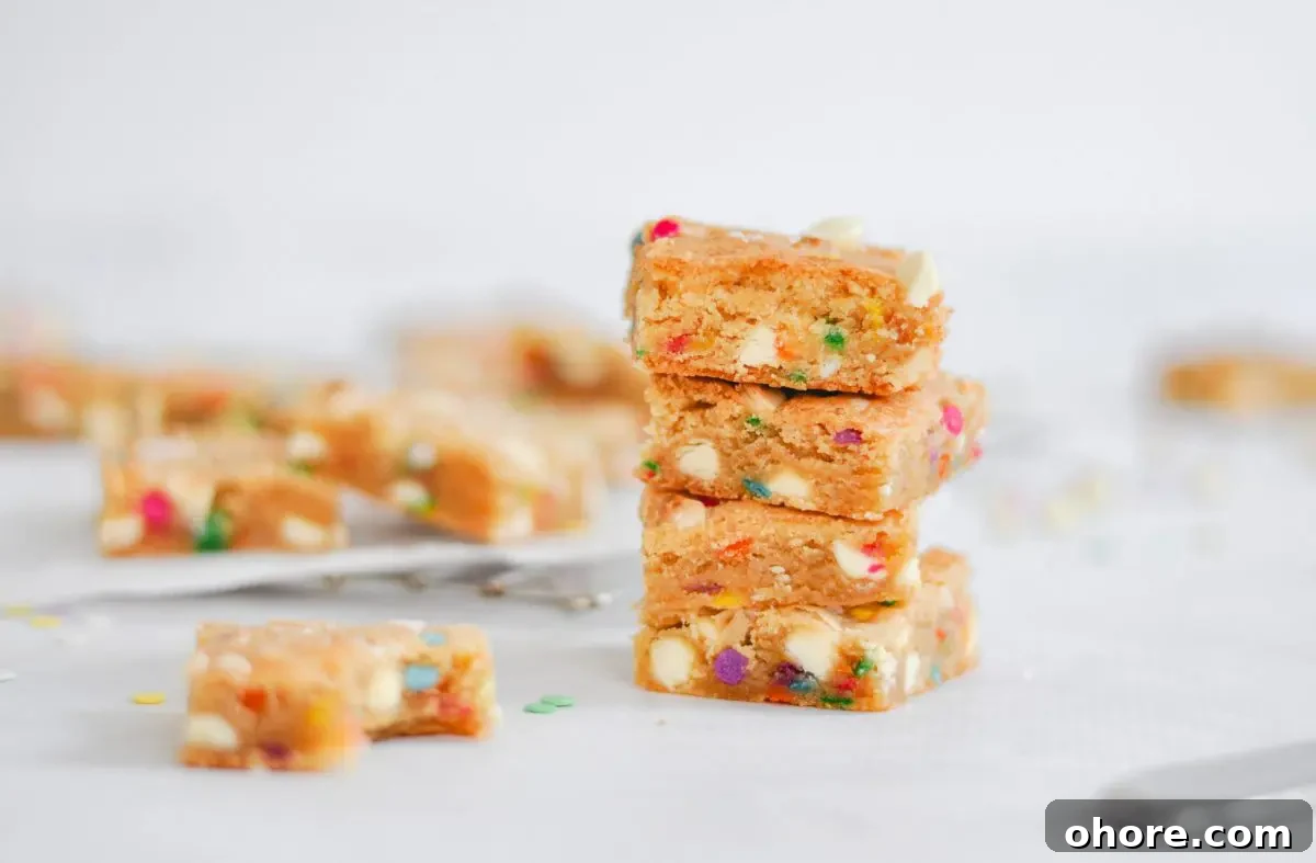 Close-up of a funfetti blondie