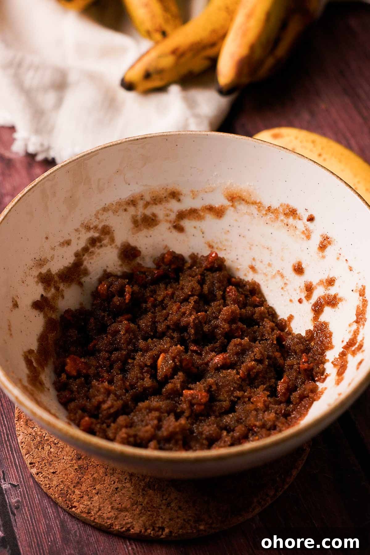 browned butter, walnuts, and sugar in a large bowl