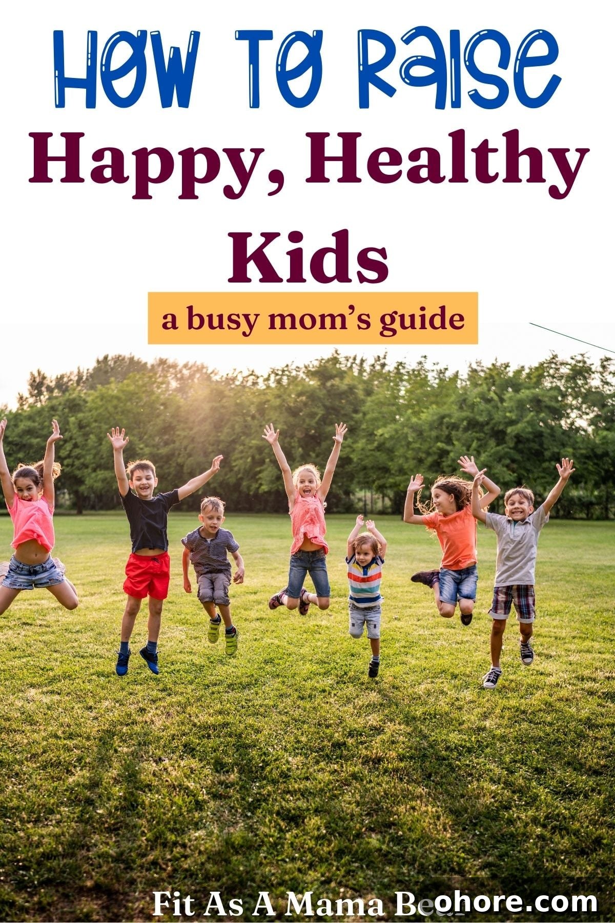 Kids all lined up outside jumping with text on the image.