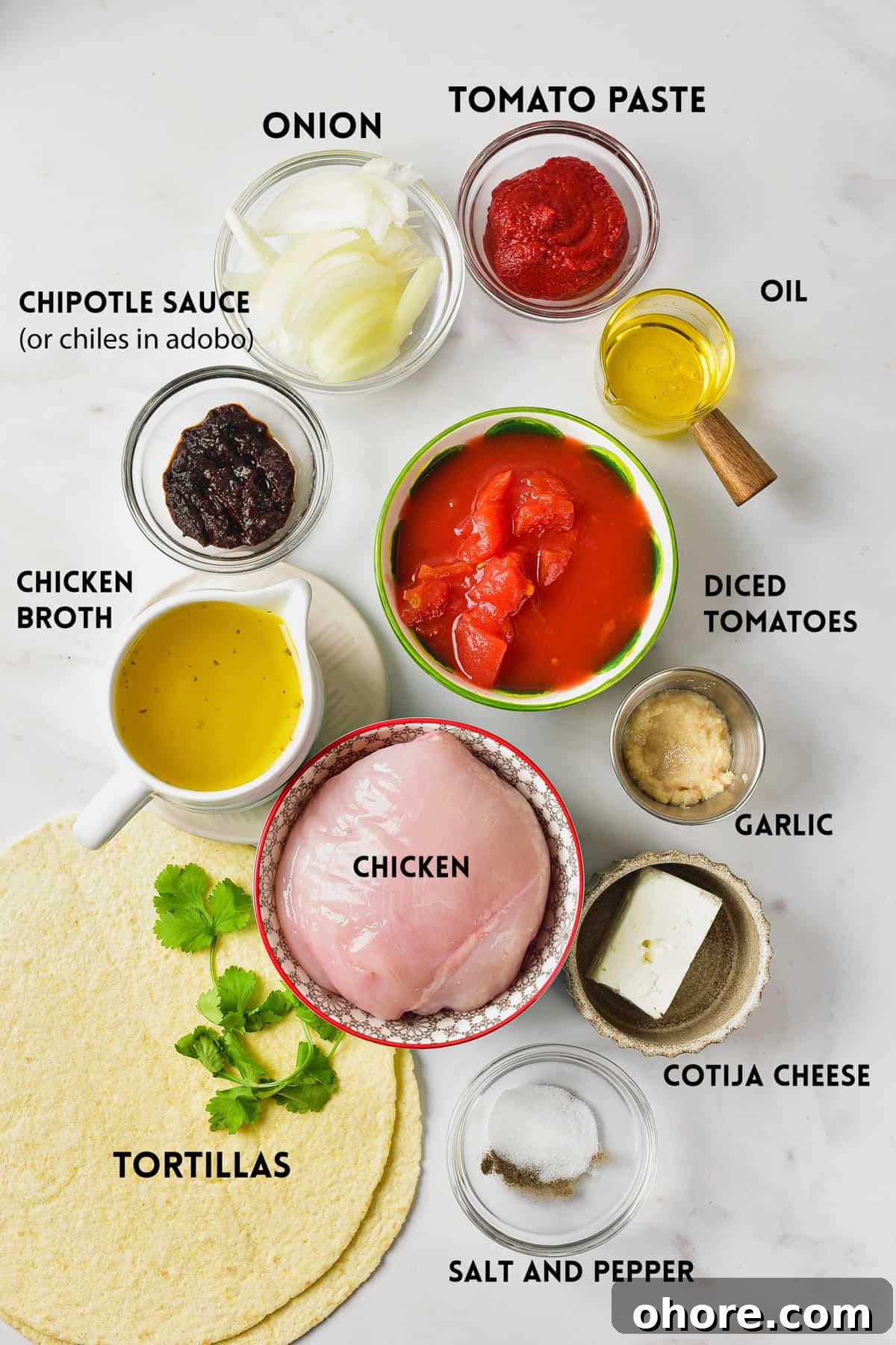 Authentic Chicken Tinga Recipe — Classic Tinga de Pollo 3 Ingredients to make the recipe.