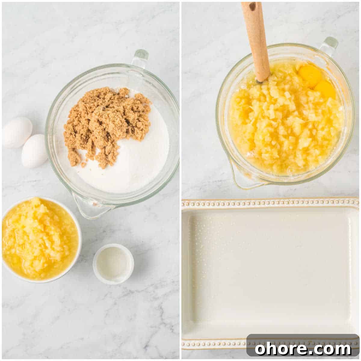 Swirl Cake Recipe: How to Make a Tornado Marble Cake 4 Collage of mixing ingredients in a bowl.