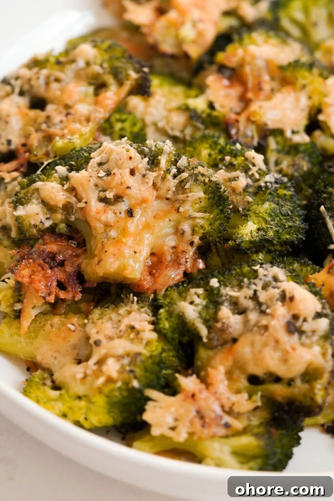 Crispy Smashed Broccoli with Parmesan and Garlic 14 bowl of crispy smashed broccoli florets with parmesan cheese.