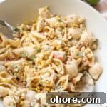 Mexican street corn pasta salad in bowl.