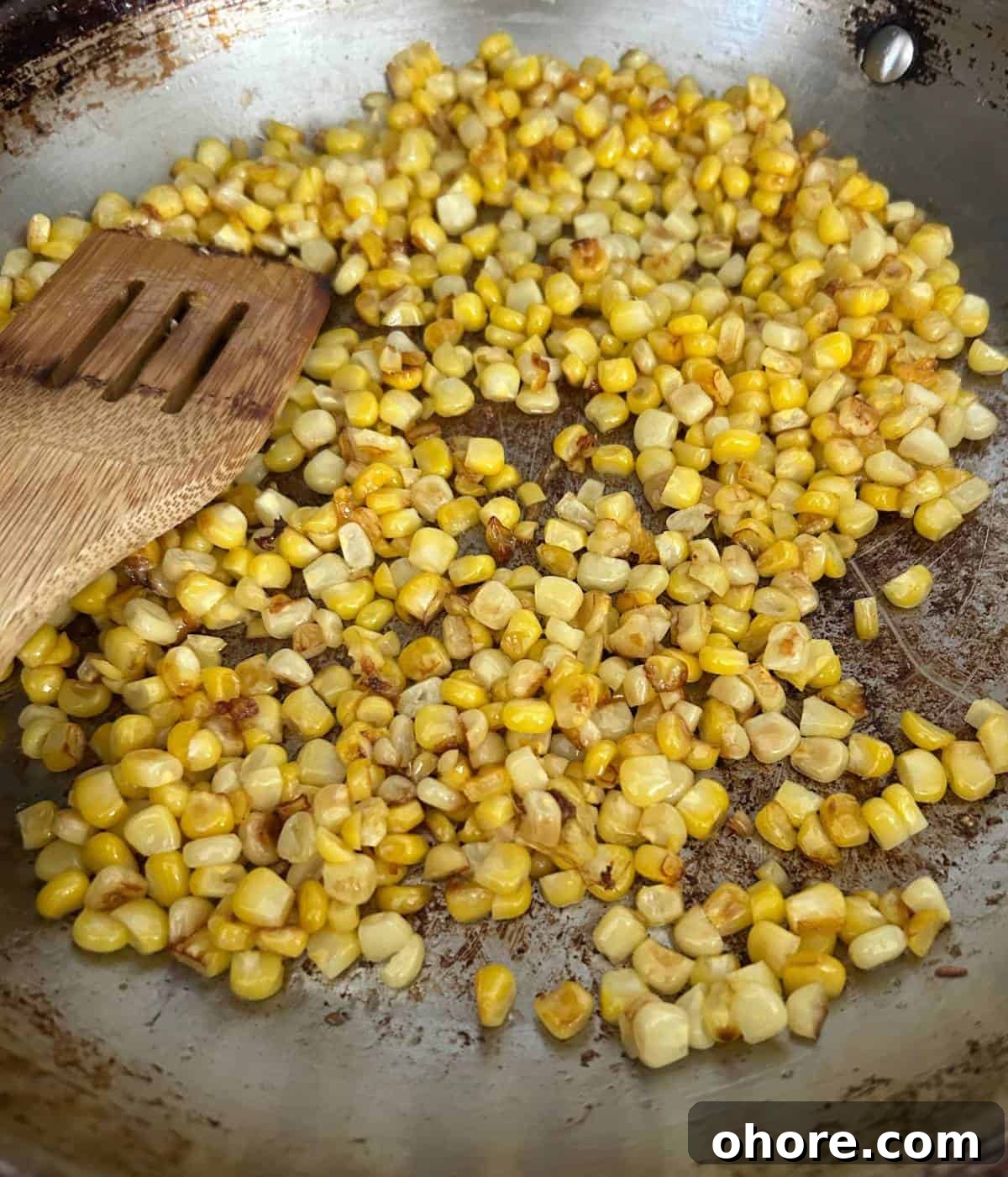 Fresh corn in the skillet.