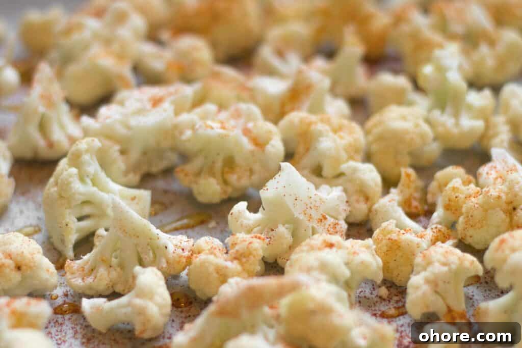 Roasted Cauliflower Mac and Cheese Casserole Recipe 4 raw cauliflower with olive oil and seasoning
