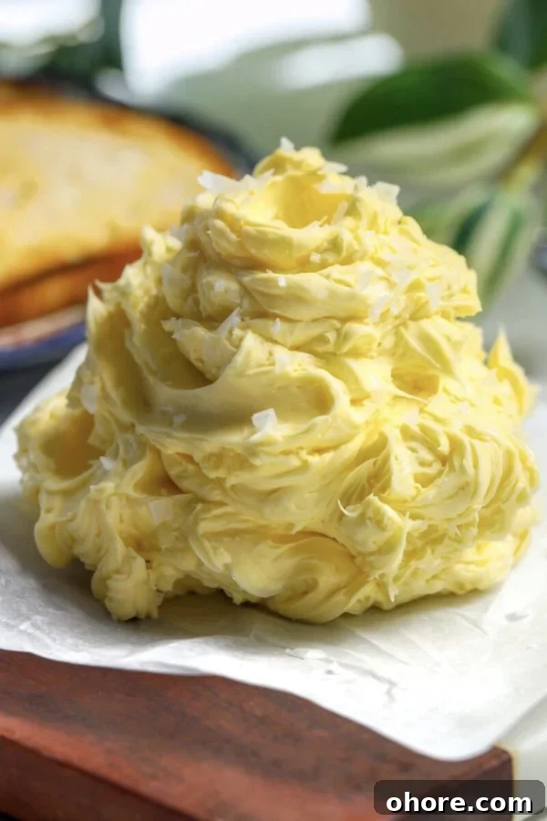 Fluffy whipped butter sprinkled with flaky salt.