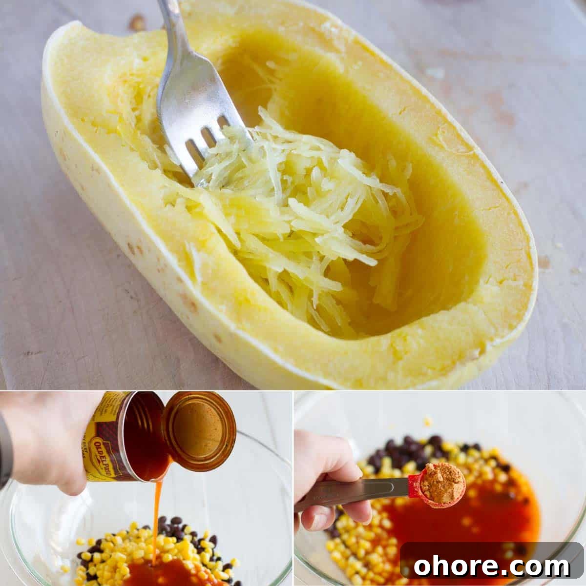 Southwestern-Stuffed Spaghetti Squash Recipe for Bold Flavor 3 Steps to make Southwestern Stuffed Spaghetti Squash.