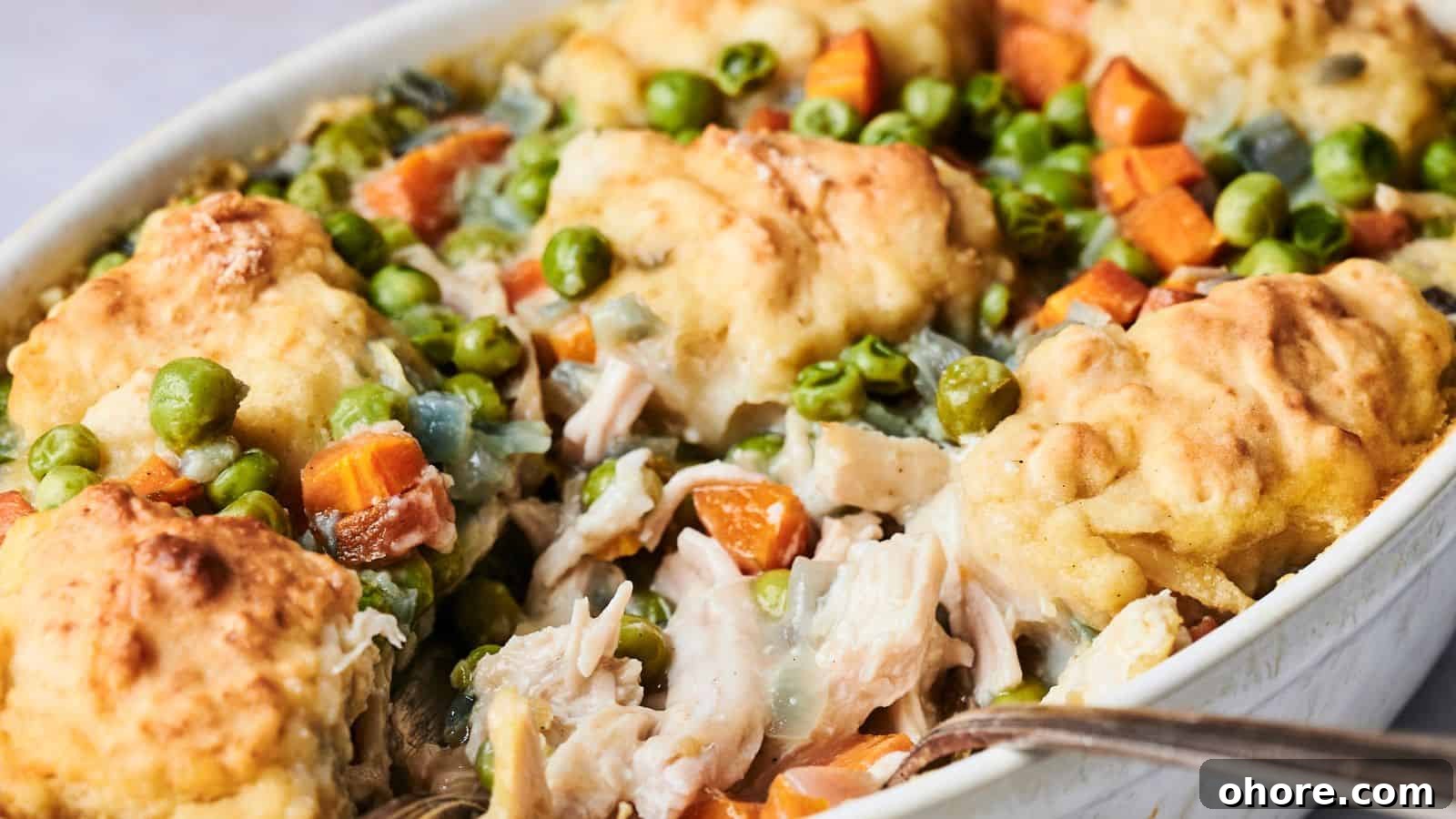 29 Cozy Air Fryer Casseroles for Warm January Dinners 14 Experience the delightful Air Fryer Chicken and Dumpling Casserole, featuring baked dumplings alongside tender pieces of chicken, fresh peas, carrots, and a creamy sauce. This comforting dish combines classic flavors with modern convenience for a satisfying meal.
