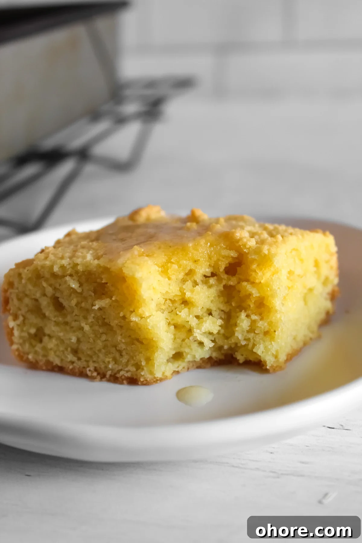 Almond Flour Cornbread: Dairy-Free, Gluten-Free Recipe 11 slice of almond flour cornbread with a bite taken out of the corner