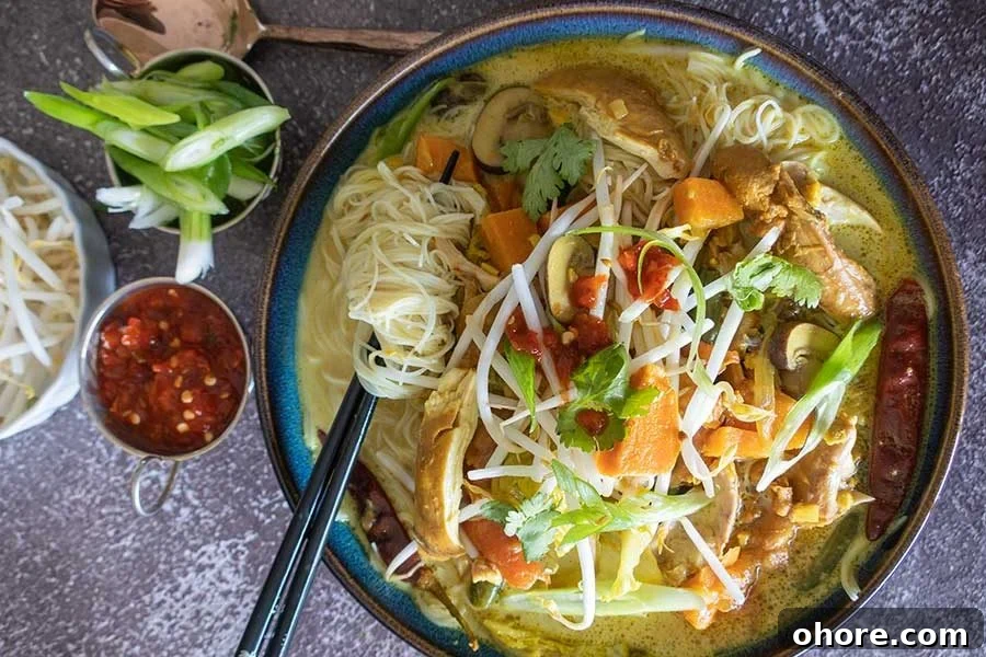 32 Gluten-Free Recipes That Support Weight Loss Goals 2 Malaysian noodle soup with chicken in a bowll for weight loss diet