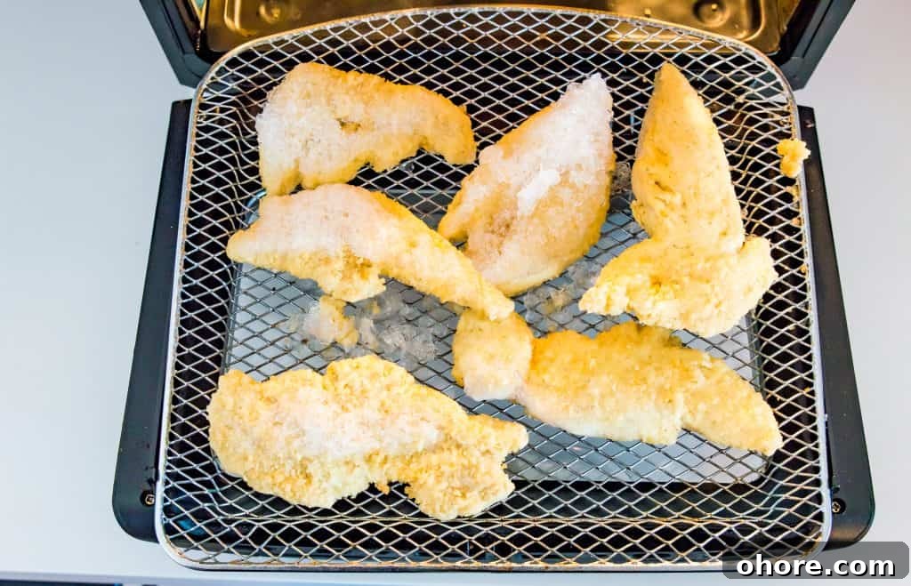 Crispy Air Fryer Frozen Chicken Tenders in 15 Minutes 2 Frozen chicken tenders in an air fryer.